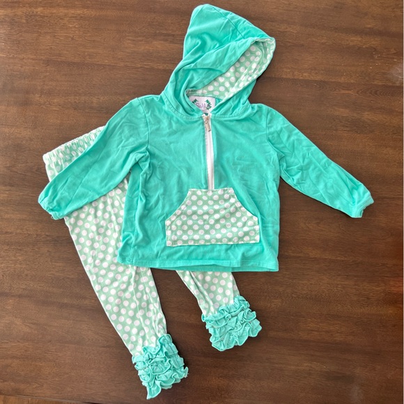Teal and White Polka Dot Boutique Girls 2 Piece Outfit Matching Set size XS - Picture 3 of 10